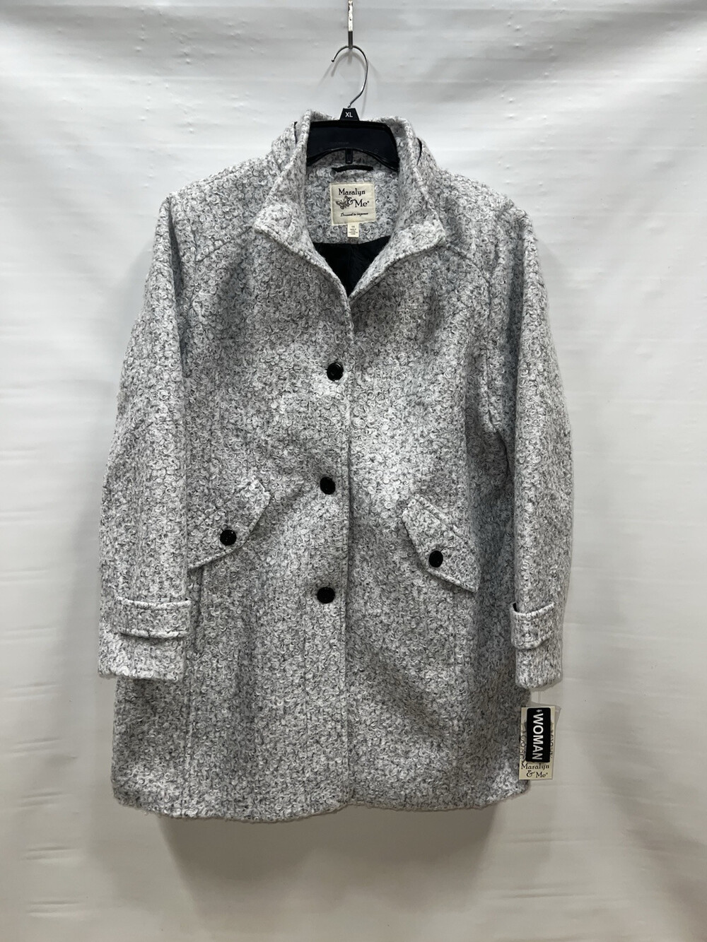 Maralyn & Me Coat Women’s 1X Gray Long Sleeve 100% Polyester Pockets